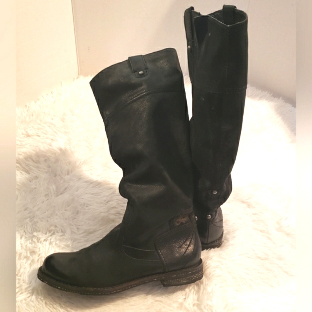 COPY - OTBT Women 7 Boots Tall Knee High Pull On Black Leather Shoes Low Heel P… - Picture 10 of 15